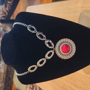 Silver and Red Medallion Necklace